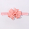 Elastic baby headband with ribbed grosgrain bow in soft pastel pink color - Light Orange Pink (720)