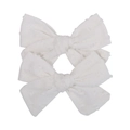 Pair of white Swiss dot cotton hair bows for girls with delicate textured fabric detail - White Jacquard Dot Style (10)