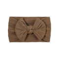 Dark brown chunky knit baby headband with large bow in soft nylon elastic fabric - Dark Brown