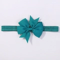 Soft elastic infant headband with a large teal grosgrain ribbon bow accessory - Lake Blue (346)