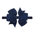 Fiocco in nastro grosgrain blu scuro su fascia in nylon elastico per neonati e bimbi - Blu Notte (1)