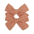 Set of two soft pink fabric hair clips with swiss dot pattern and double bow design - Flesh Pink Raised Dot Style (12)