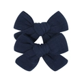 Close-up of deep blue handmade fabric hair bows with detailed woven texture for girls - Navy Blue Style (78)