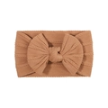 Soft nylon baby headband with a large ribbed bow in warm caramel brown color - Warm Coffee