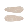 Floral embroidered beige cotton hair clips for girls set of two in droplet shape - Beige Scalloped Edge Style (8)