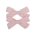 Set of two pink cotton bow hair clips with textured polka dots for young girls - Light Pink Swiss Dot Style (5)