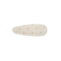 Beige fabric BB hair clip with orange heart patterns and white wavy lace trim - Off-White Orange Heart Style (1)
