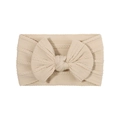 Soft cream nylon baby headband with large cable knit textured bow for infants - Beige