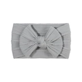 Soft stretch light gray nylon infant headband with a ribbed knit cable bow - Light Gray