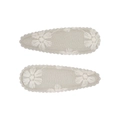 Floral embroidered fabric BB hair clips in beige with white daisy patterns, set of two - Beige Gray Daisy Style (14)