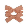 Set of two coral pink bow hair clips with textured polka dot cotton fabric for girls - Coral Pink Swiss Dot Style (11)