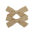 Pair of beige cotton linen hair clips with 3D dot texture for girls - Light Khaki Swiss Dot Style (13)