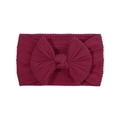 Super soft nylon baby headband with large dark red knit bow and cable texture - Burgundy