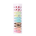 Set of 10 assorted fabric hair clips for girls featuring glitter and floral prints on cards - 7