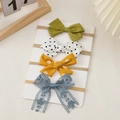Set of four high-elastic baby bow headbands featuring olive green, polka dots, and blue lace - Ginger Polka Dot and Lace Match (7)