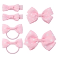 Lot de 6 nœuds roses à pois avec barrettes et élastiques pour accessoires cheveux fille - Rose (Pois Blancs)