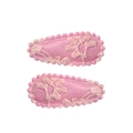 Set mit zwei rosa Stoff-Haarclips mit feiner Blumenstickerei für Mädchen - Rosa Blumenstickerei (23)