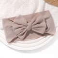 Bandeau extensible côtelé marron Morandi avec grand nœud pour bébés et enfants - Kaki