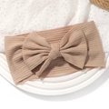 Bandeau élastique en coton côtelé pour bébé avec grand nœud de couleur marron clair - Café Clair
