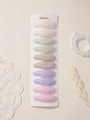 Lot de 10 barrettes à fleurs brodées aux couleurs pastel sur carte de présentation - Style Floral Dentelle Pois Violet (10C)