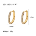 Oval gold plated stainless steel hoop earrings with sparkling white cubic zirconia stones - Full Rhinestone Oval Hoop Earrings (JDE202156-WT)