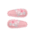 Set mit zwei rosa Haarspangen aus Stoff mit Blumenmuster und Wellenrand für Kinder - Rosa Blumenmuster (35)