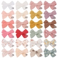 Set of 24 colorful linen bow hair clips for girls with solid colors and floral patterns - Mixed 24 Colors
