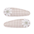 Set of two daisy flower hair clips with beige and brown checkered pattern fabric - Coffee Gingham Style (6)