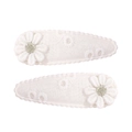 Set of two white daisy embroidered BB hair clips for girls with floral fabric finish - White Embroidery Style (10)