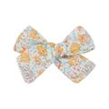 Close-up of floral print cotton fabric bow hair clip with yellow and orange patterns - Orange Green Floral Style (20)