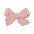 Linen and cotton bow hair clip for babies in light pink with natural woven texture - Pale Pink Gauze Style (5)