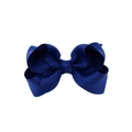Dark blue grosgrain ribbon bow with double-layered handmade texture for hair clip accessories - Dark Blue