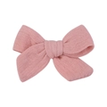Pink linen cotton bow hair clip for girls with a textured weave and soft pastel finish - Pink Linen Style (7)
