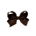 Deep chocolate brown grosgrain ribbon bow hair clip for children with ribbed texture - Coffee
