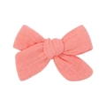 Linen muslin bow hair clip in coral pink for children with soft hand-tied texture - Coral Style (11)