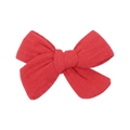 Linen cotton bow hair clip for girls in vibrant red solid color fabric finish - Bright Red Style (12)