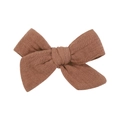 Linen cotton bow hair clip in solid dark brown for children with handmade texture - Dark Brown Style (15)