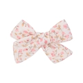Linen cotton floral bow hair clip with pink flower print on cream base for girls - Pink White Floral Style (19)