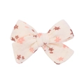 Linen cotton bow hair clip for girls with elegant brown and pink floral patterns - Off-White Floral Style (21)