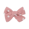 Linen cotton baby hair clip with pink white polka dot bow pattern for young girls - Pink Polka Dot Style (22)