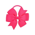 Vibrant hot pink grosgrain ribbon double bow hair tie for girls with elastic band - Rose Red