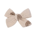 Linen baby bow hair clip with brown rainbow print in cream white fabric finish - Off-White Rainbow Style (23)