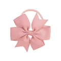Pink grosgrain ribbon fishtail bow hair tie with seamless elastic band for girls - Soft Pink