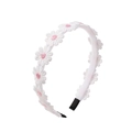 Cerchietto floreale con margherite bianche ricamate e centri rosa su una fascia sottile - Bianco con centro rosa (01)