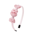 Pink headband for girls featuring 3D pleated heart ornaments with a soft satin finish - Pink (24)