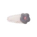 Mini pince à cheveux fleur pour enfants avec fleur brodée grise sur clip BB beige - Fleur Brodée Grise (9)