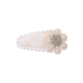 Mini sunflower handmade knit BB hair clip with cream crochet flower and bow embroidery - Grey-Green Center 3D Flower (13)
