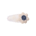 White knitted flower BB hair clip for children featuring a handmade crochet daisy pattern - Dark Blue Center Crochet Flower (14)