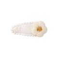 Mini barrette BB fleurie blanc crème avec tournesol brodé et bordure ondulée douce - Pétale Blanc Cœur Jaune (6)