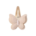 Beige double-layer lace butterfly hair clip with pearls and gold metal base - Beige